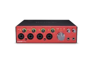 focusrite clarett+ 4pre usb studio-grade audio interface for music makers — four low-noise, low-distortion mic preamps providing true-to-life sound