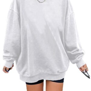 Dokotoo Womens Ladies Plus Size Cotton Basic Oversized Crewneck Long Tunic Sweatshirts for Women Long Sleeve Comfy Cozy Winter Fleece Pullover 2023 Fall Tops Casual Loose Fit Tees Shirts White M