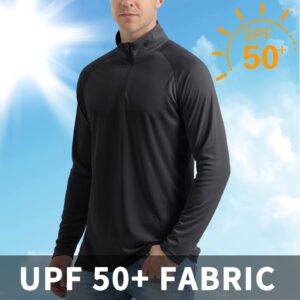 CRYSULLY Men's Sun Protection T-Shirt Long Sleeve Clothing Half-Zip Performance Shirts Black