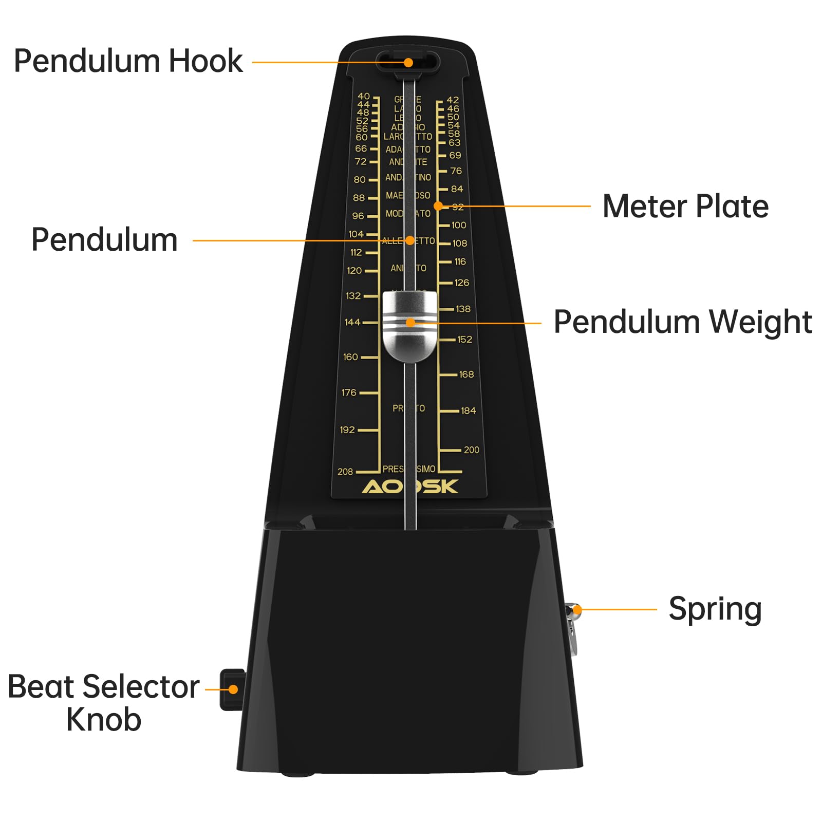 AODSK Mechanical Metronome Black Universal Metronome for Piano Guitar Violin Drums and Other Instruments Standard Loud Sound