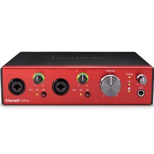 Focusrite Clarett+ 2Pre USB-C Bus-Powered Audio Interface for Music Production, with Two Professional Quality Pre-Amps and Powerful and Transparent Headphone Outputs/Instrument Inputs