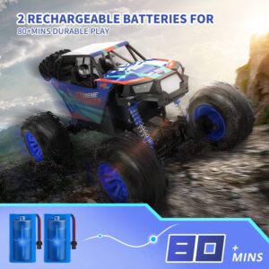 DE60 Large 1:8 Scale Upgraded RC Cars Remote Control Car for Adults Boys, Off Road Monster Truck with Realistic Sound, 2.4Ghz 4WD Rock Crawler Toy All Terrain Climbing, 2 Batteries for 80 Min Play