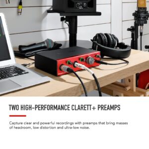 Focusrite Clarett+ 2Pre USB-C Bus-Powered Audio Interface for Music Production, with Two Professional Quality Pre-Amps and Powerful and Transparent Headphone Outputs/Instrument Inputs