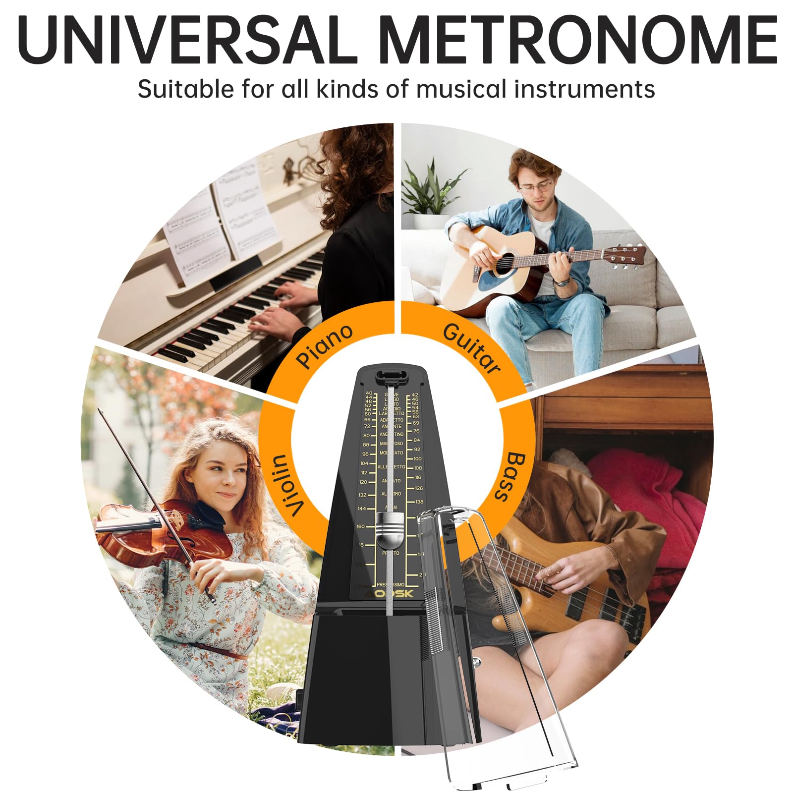 AODSK Mechanical Metronome Black Universal Metronome for Piano Guitar Violin Drums and Other Instruments Standard Loud Sound