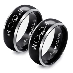 Personalized Engraved Name Rings Infinity Love You Matching Promise Rings for Couples Wedding Bands Sets for Him and Her High Polish Dome Engagement Ring Anniversary Birthday Gift for Him Her