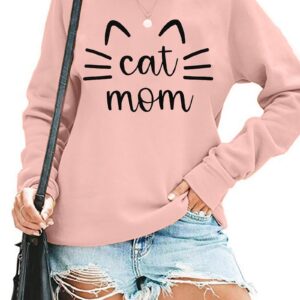 Cat Mom Sweatshirt Women Cat Mama Shirt Cute Cat Long Sleeve Letter Print Tshirt Tops Pink