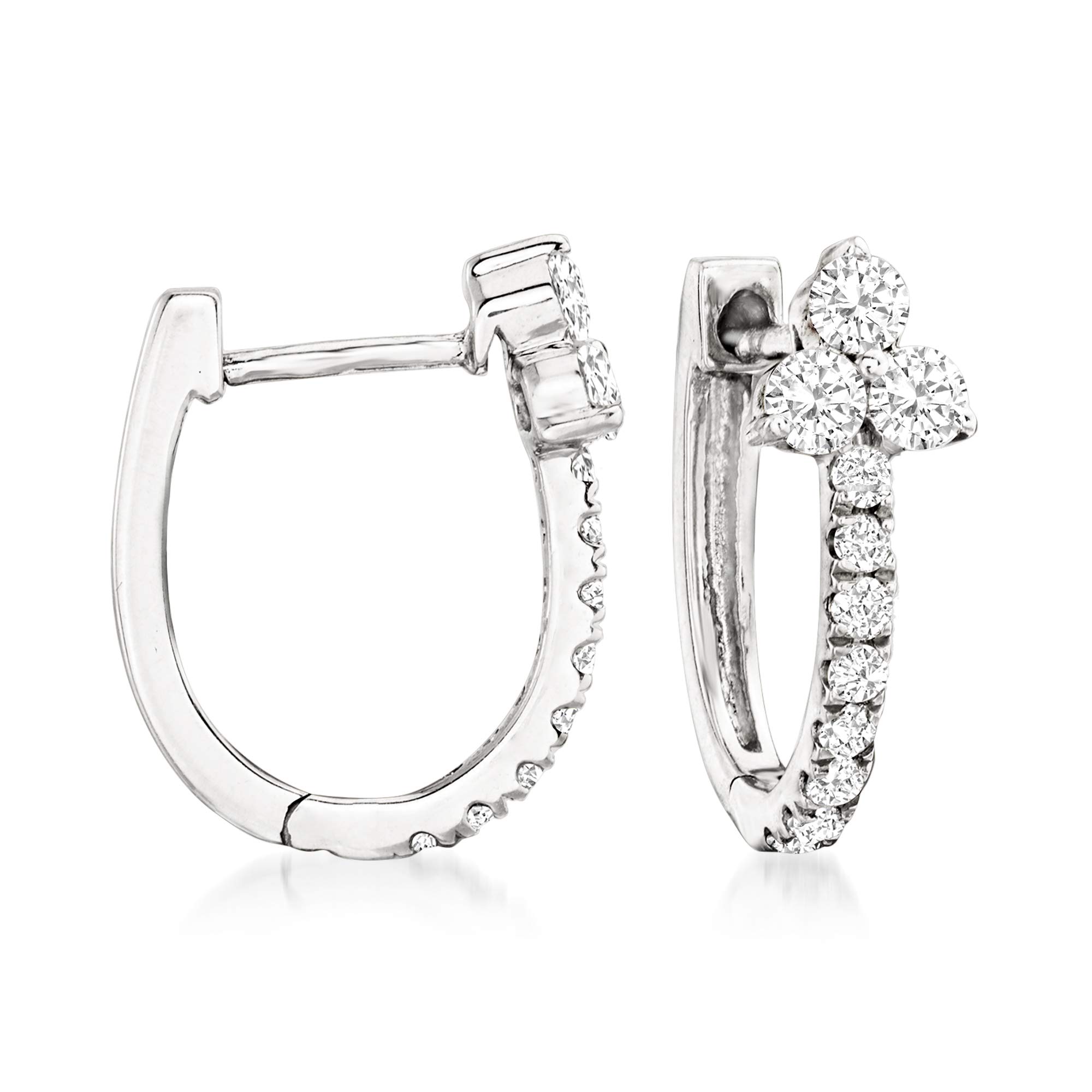 Ross-Simons 0.50 ct. t.w. Diamond Trio Huggie Hoop Earrings in 14kt White Gold