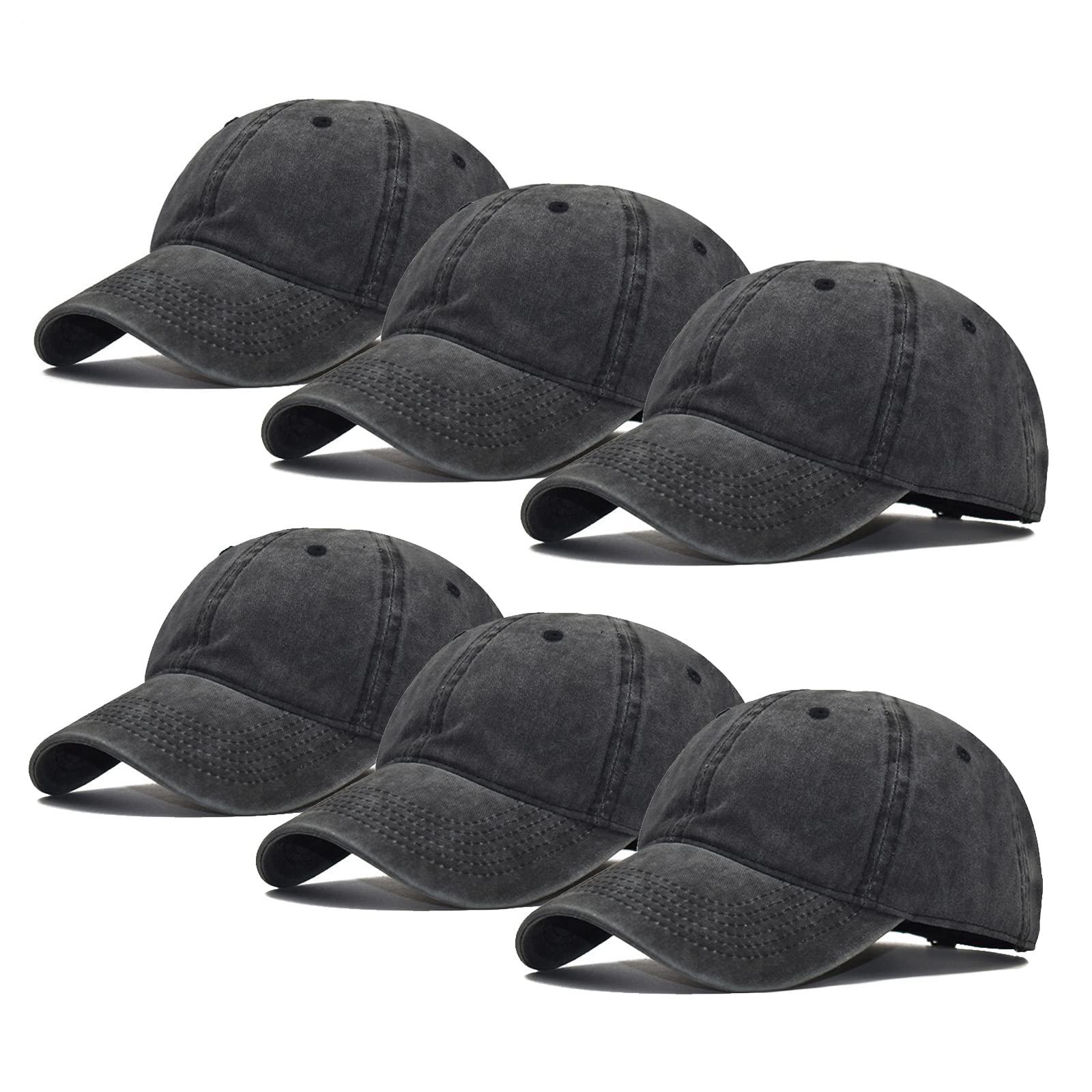 Ultrafun 6 Pack Unisex Vintage Baseball Cap Washed Distressed Plain Blank Baseball Hat Adjustable Dad Hat for Outdoor Sports (6Pack-Black)