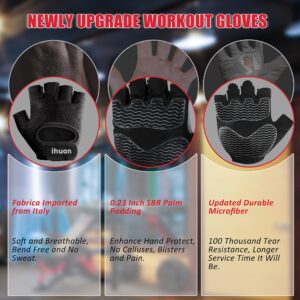 ihuan Workout Gloves for Men and Women - Extra Breathable | Full Palm Protection | Compatible with Watch, Weight Lifting Gloves Gym Gloves for Exercise Fitness