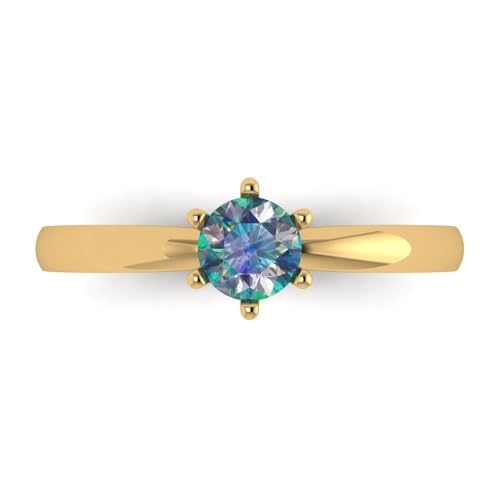 Clara Pucci 0.50 ct Round Cut Solitaire Stunning Blue Moissanite Bridal Designer Anniversary Engagement Ring in 14k yellow Gold SZ 11