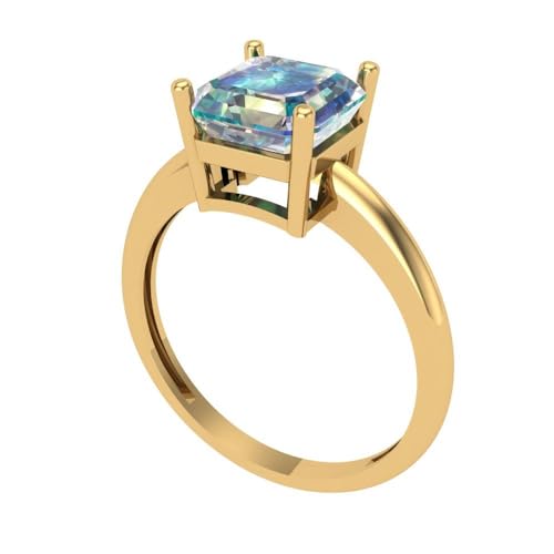 Clara Pucci 1.95 ct Asscher Cut Solitaire Blue Moissanite Wedding Bridal Designer art deco Anniversary Ring 14k Yellow Gold SZ 3.5