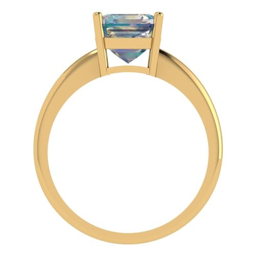 Clara Pucci 1.95 ct Asscher Cut Solitaire Blue Moissanite Wedding Bridal Designer art deco Anniversary Ring 14k Yellow Gold SZ 3.5