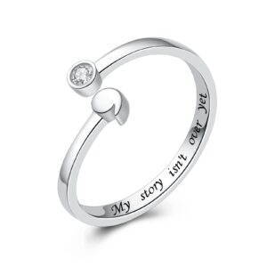 ACJNA 925 Sterling Silver Rings, My Story Isn't Over Yet Ring Adjustable Open Rings Semicolon Jewelry for Women Inspirational Gift