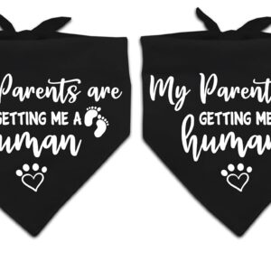 My Parents are Getting me a Human, Pregnancy Announcement Dog Bandana, Gender Reveal Photo Prop Pet Scarf Accessories,Pet Accessories for Dog Lovers, Black 2-Pack