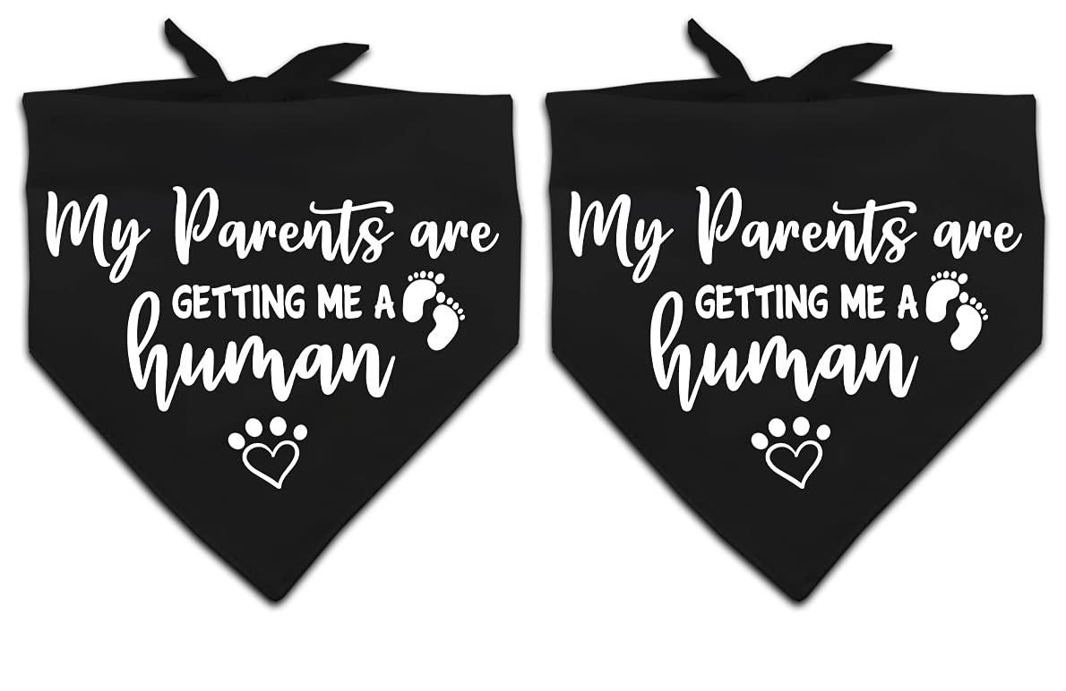 My Parents are Getting me a Human, Pregnancy Announcement Dog Bandana, Gender Reveal Photo Prop Pet Scarf Accessories,Pet Accessories for Dog Lovers, Black 2-Pack