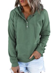 dokotoo fashion winter hoodies & sweatshirts drawstring long sleeve front button collar hooded pullovers with pockets for women loose fit casual shirt tops fall clothes for women 2024 large green