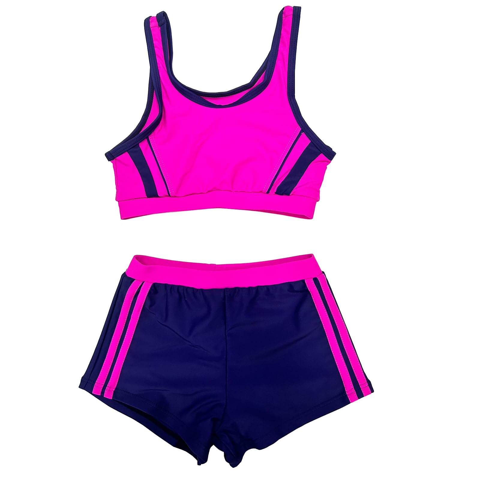 KKmeter Kids Girls 2pcs Dance Outfit Racer Back Crop Top with Shorts Clothing Sets for Sport Gymnastic Dancing Swimming (Rose, 5-6)