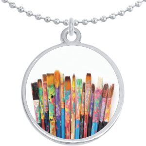 artist paintbrushes paint round pendant necklace