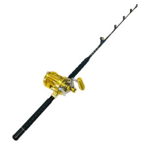 eatmytackle 50 wide 2 speed fishing reel with 100-120 pound tournament rod