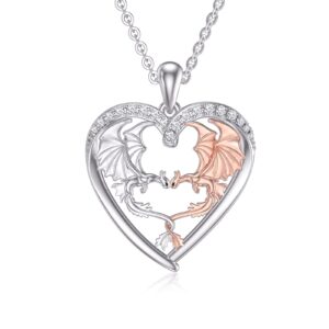 ONEFINITY Dragon Necklace Sterling Silver Dragon Heart Pendant Jewelry Gifts for Women Men Her