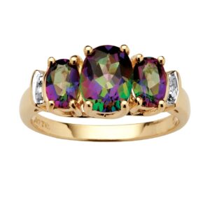 palmbeach 10k yellow gold oval cut genuine mystic fire topaz and diamond accent 3-stone ring sizes 6-10 size 9