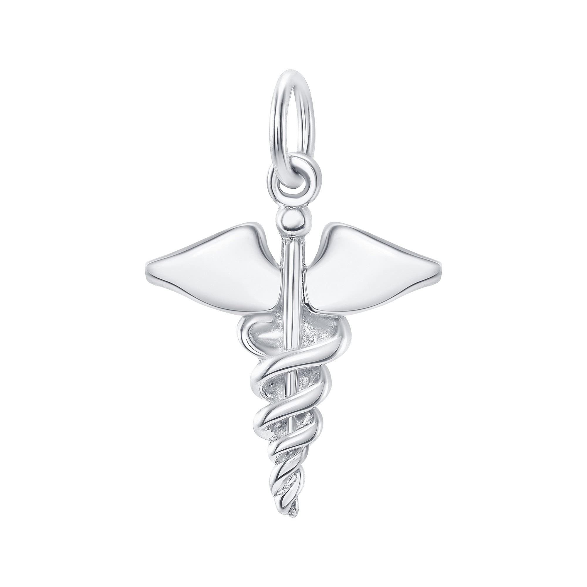 Takar Solid Sterling Silver Caduceus Symbol Pendant, Silver Pendant Charms, Sterling Silver Pendant For Women and Men. Caduceus Silver Jewelry MADE IN USA.