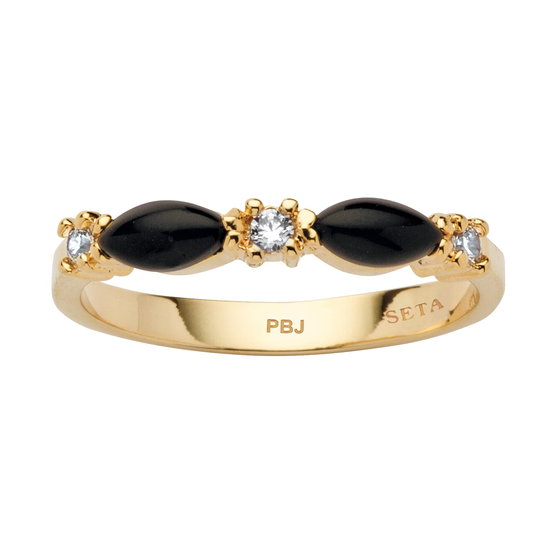 PalmBeach Yellow Gold-Plated Marquise Shaped Natural Black Onyx and Round Crystal Ring Sizes 5-10 Size 8