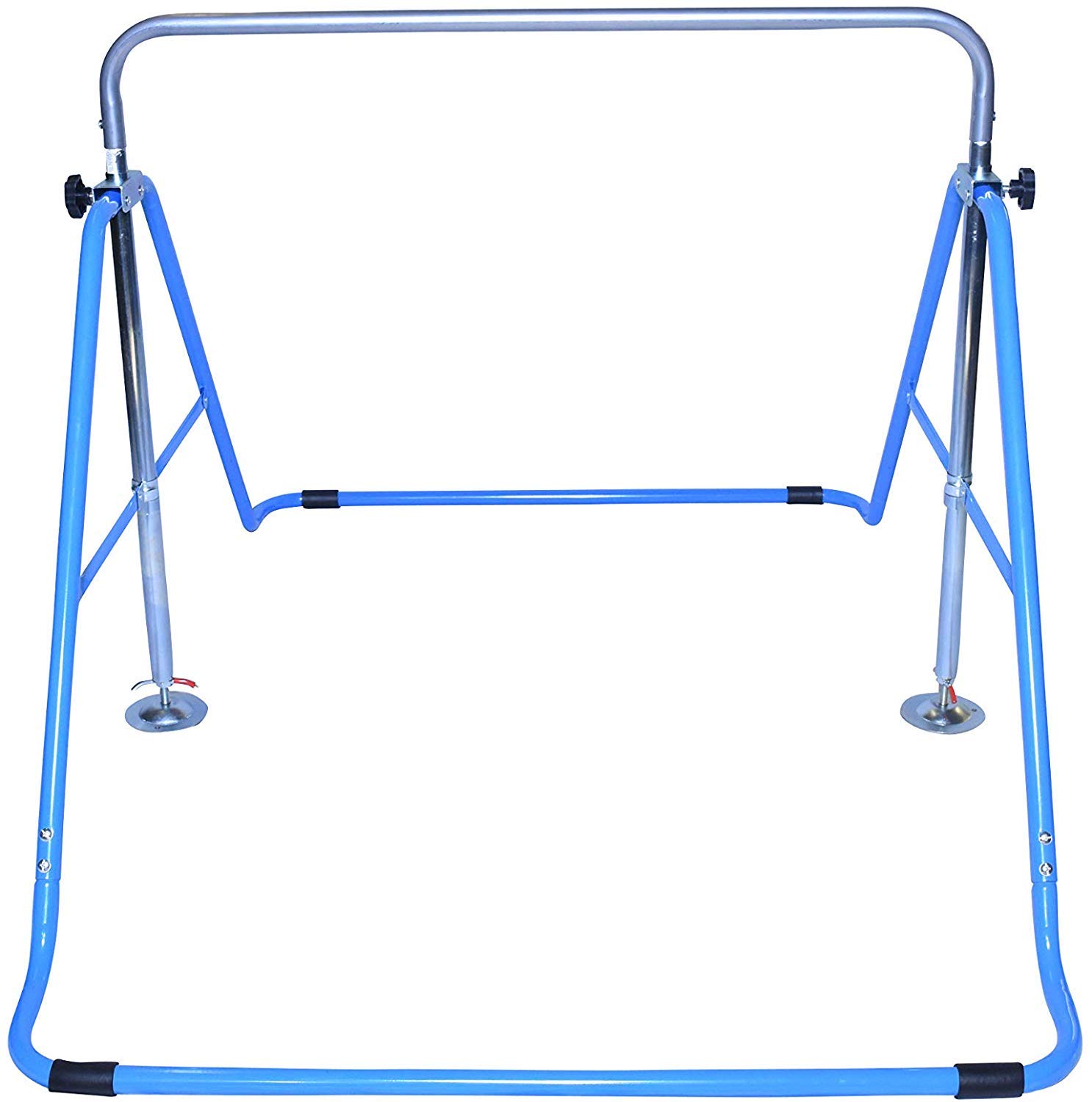 Gymnastics Training Bar for Kids Home Expandable Folding Kip Bar 4 in 1 Set with Swing Seat, 2 Trapeze Rings | Horizontal Bar Junior Gymnastic Equipment Height Adjustable Monkey Bars Jungle Gym Blue