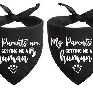 My Parents are Getting me a Human, Pregnancy Announcement Dog Bandana, Gender Reveal Photo Prop Pet Scarf Accessories,Pet Accessories for Dog Lovers, Black 2-Pack