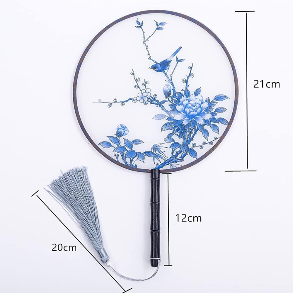 WDXIN Chinese Round Fan, Translucent Silk Ancient Hand Fan, Vintage Printed Dance Fan Fan Home Decor Fan Double-Sided Pattern Fan(3)