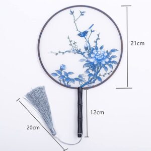 WDXIN Chinese Round Fan, Translucent Silk Ancient Hand Fan, Vintage Printed Dance Fan Fan Home Decor Fan Double-Sided Pattern Fan(5)