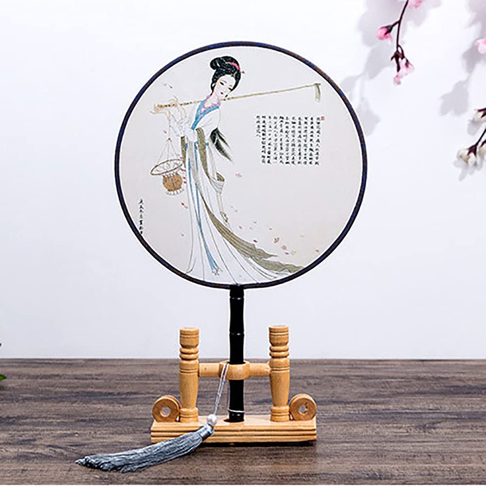 WDXIN Chinese Round Fan, Translucent Silk Ancient Hand Fan, Vintage Printed Dance Fan Fan Home Decor Fan Double-Sided Pattern Fan(3)