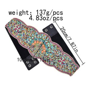 idealway Bohemian Women Belts Wide Stretch Elastic Waist Cinch Belt Handmade Beaded Flower Adjustable Belt for Dresses (C)