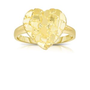 floreo 10k yellow gold women's heart shape nugget ring, size 9 (small, height: 12.5mm)