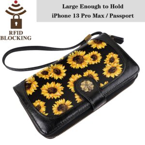 Coco Rossi Wallets for Women Multi Card Holder Wallet Clutch Wallet Card Holder Organizer Ladies Purse with Wrist strap Purse,Sunflower