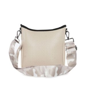 Haute Shore - Jeri Lady Crossbody Tote, Beige W/Beige Camo and Gold Chain Strap