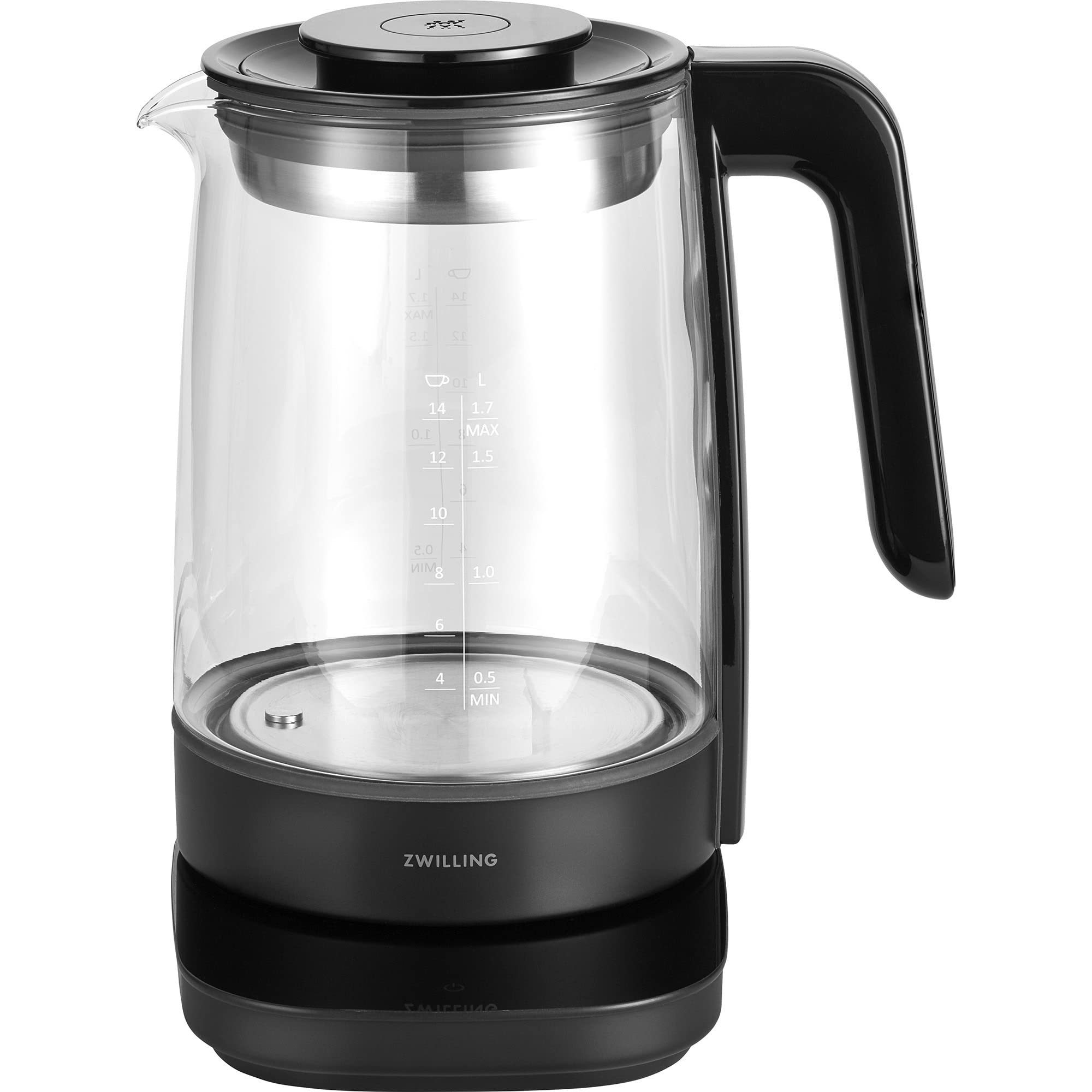 ZWILLING Enfinigy Glass Kettle 1.7L, Tea Kettle, 6 Preset Temps for the Perfect Cup, Tea Timer, Black