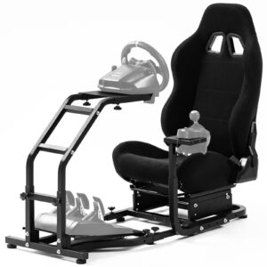 Hottoby Racing Simulaor Cockpit Aluminum Profile Truck Simulator with BlackSeat Fit for Logitech/Thrustmaster/Fanatec/Moza G920,G923 F1 Professional&Expandability,No Handbrake,Pedals,Steering Wheel