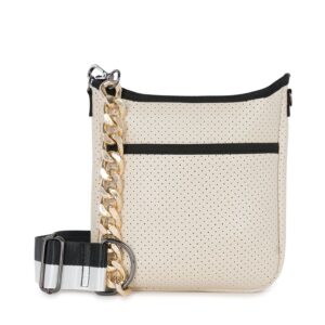 Haute Shore - Jeri Lady Crossbody Tote, Beige W/Beige Camo and Gold Chain Strap