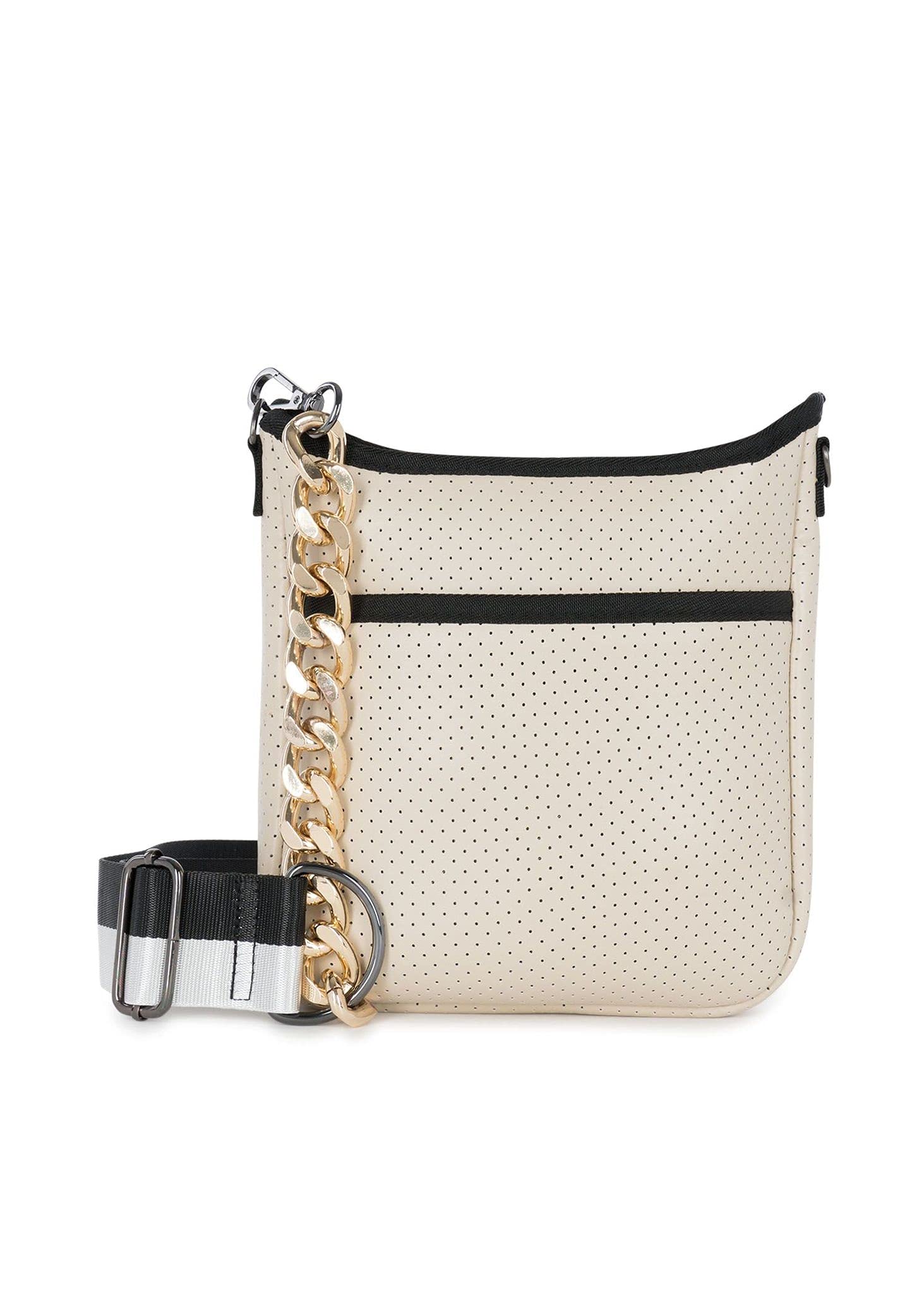 Haute Shore - Jeri Lady Crossbody Tote, Beige W/Beige Camo and Gold Chain Strap