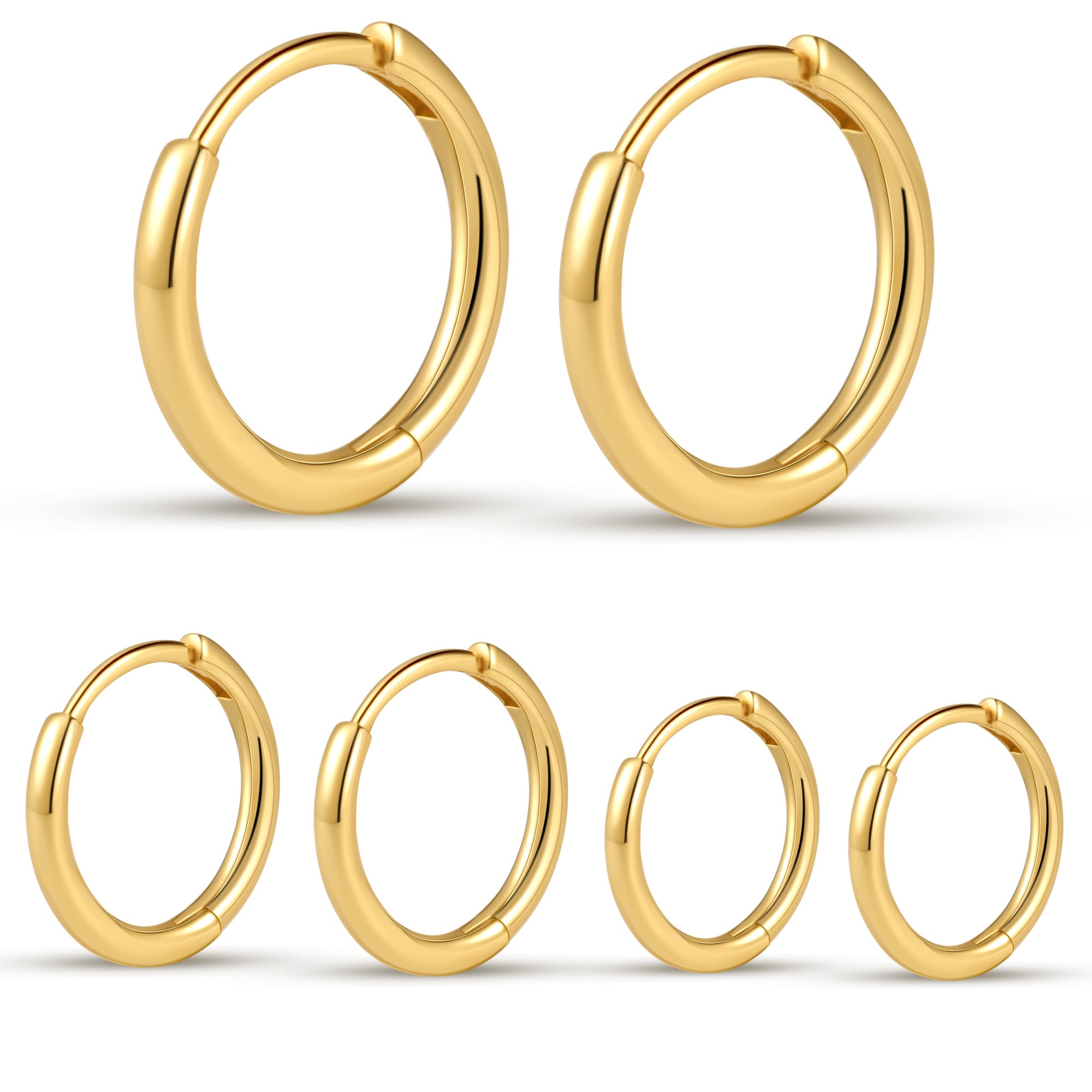 micuco Small Hoop Earrings for Women Tiny Cartilage Hoop Earrings for Men Helix Daith Tragus Ear Hugging Hoop Earrings 14K Gold Plated 6mm 8mm 10mm