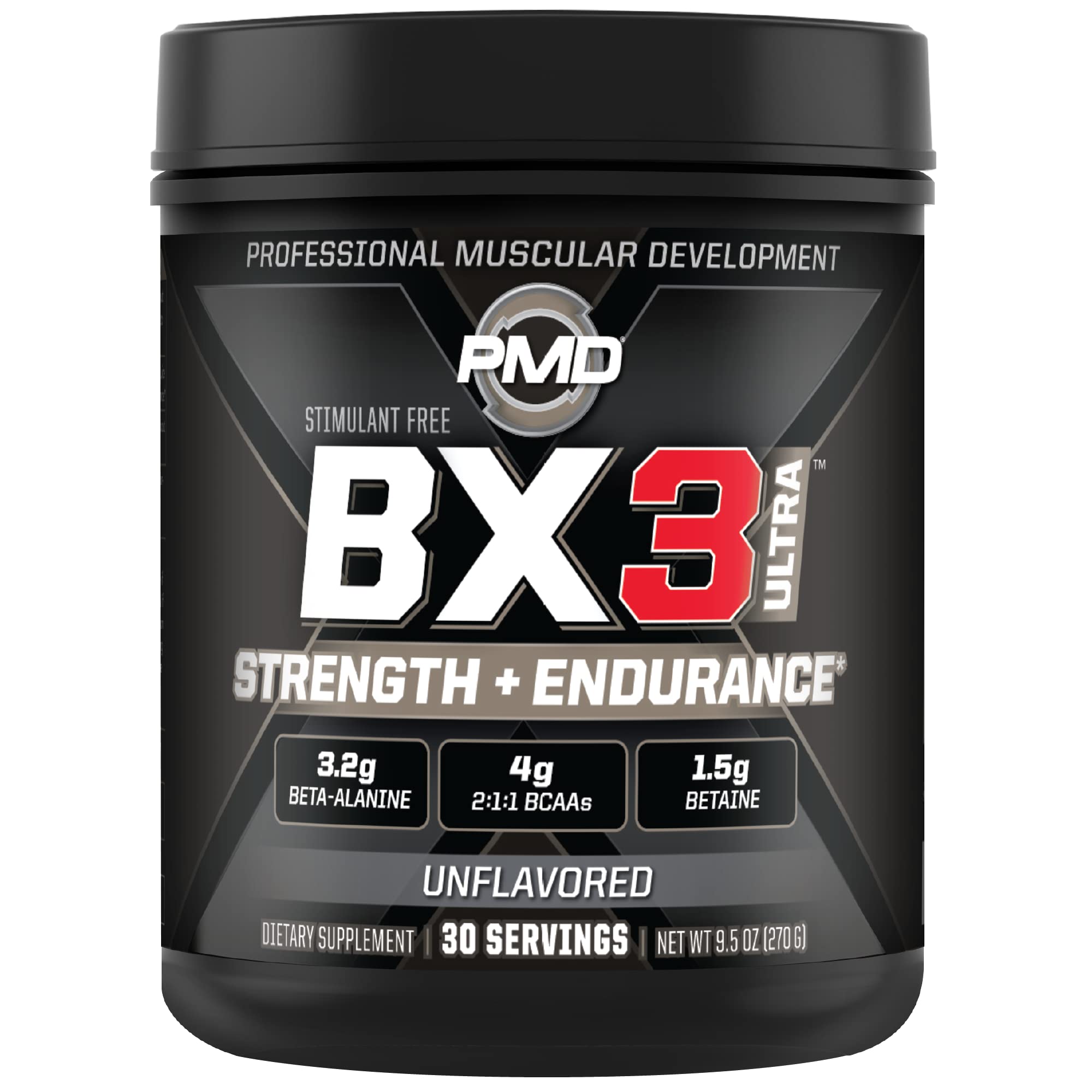 PMD Sports BX3 ULTRA Muscle-Building Powder – Beta-Alanine, BCAAs, Betaine Anhydrous – Boost Endurance and Stamina, Increase Strength, Pumps, Build Lean Mass, Enhance Recovery– Unflavored–30 Servings