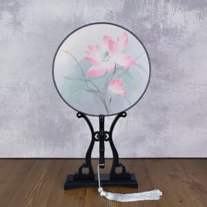 WDXIN Chinese Round Fan, Translucent Silk Ancient Hand Fan, Vintage Printed Dance Fan Fan Home Decor Fan Double-Sided Pattern Fan(3)