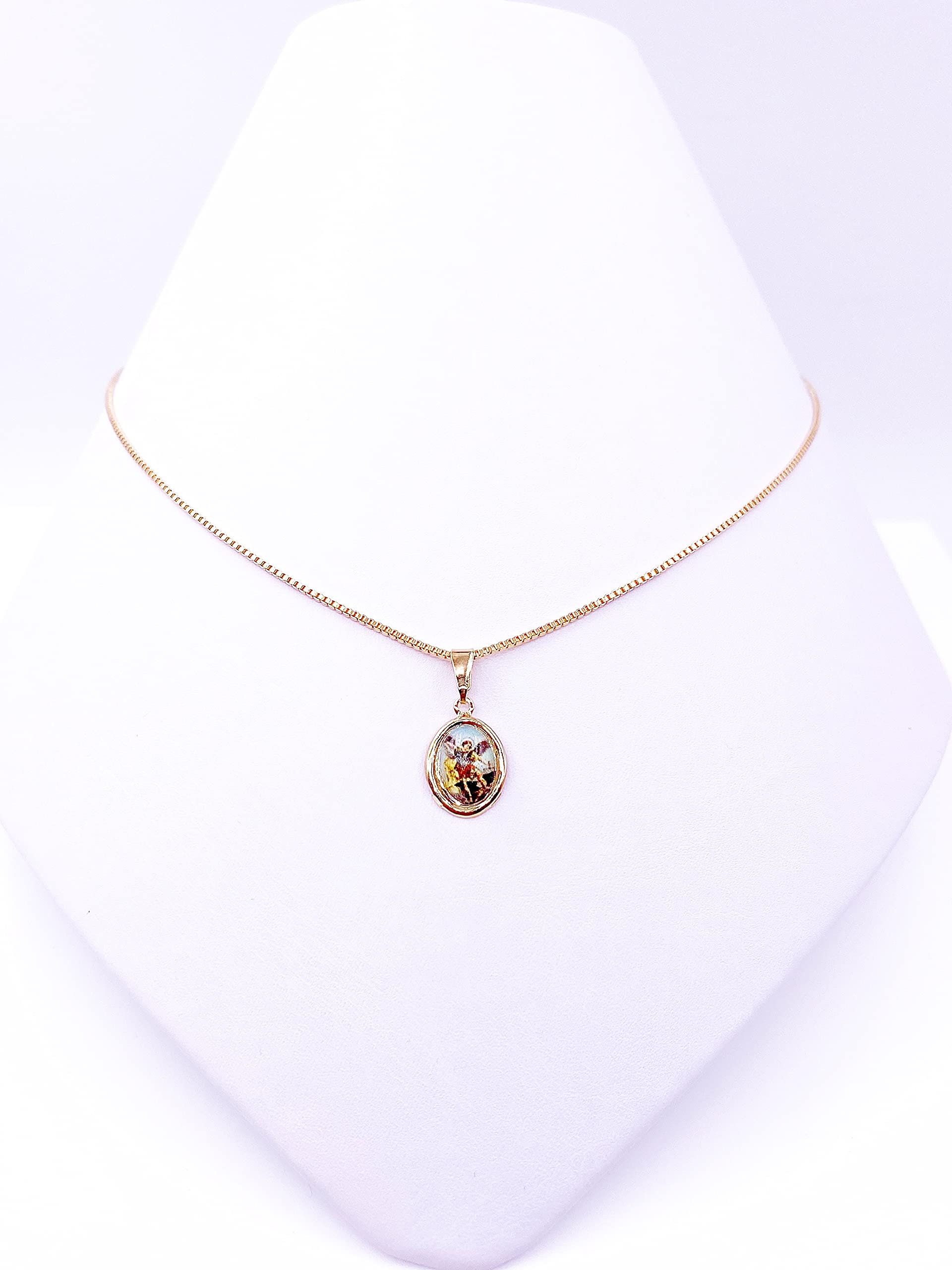 Beautiful Religious Necklace for Women Colored Saint Michael Archangel Pendant 18K Gold Plated Chain