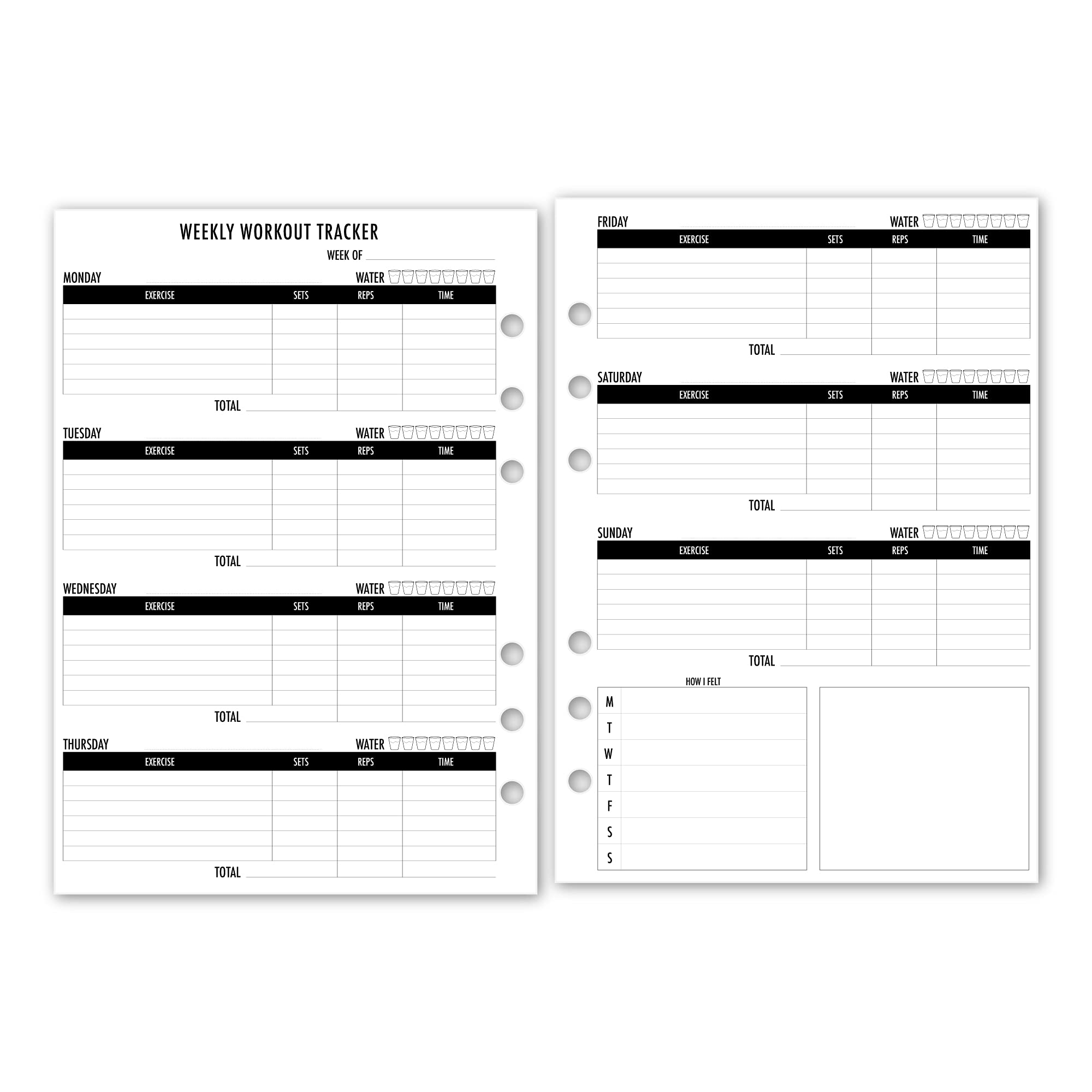 A5 Weekly Workout Tracker Planner Insert Refill, 5.83″ x 8.27″, Fits 6-Rings Binders - Filofax, LV GM, Moterm, Choice of Quantity