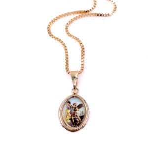 Beautiful Religious Necklace for Women Colored Saint Michael Archangel Pendant 18K Gold Plated Chain