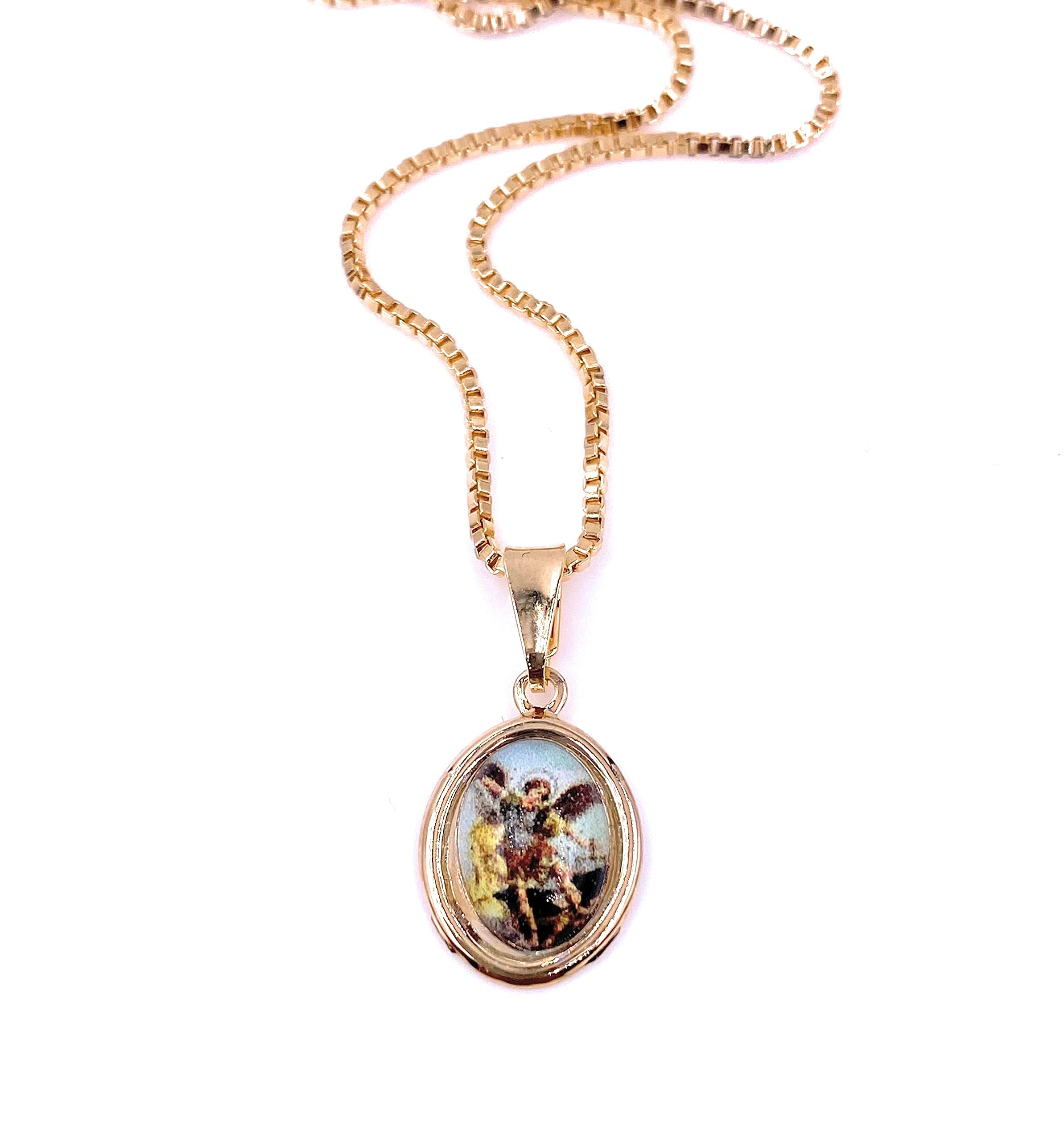 Beautiful Religious Necklace for Women Colored Saint Michael Archangel Pendant 18K Gold Plated Chain