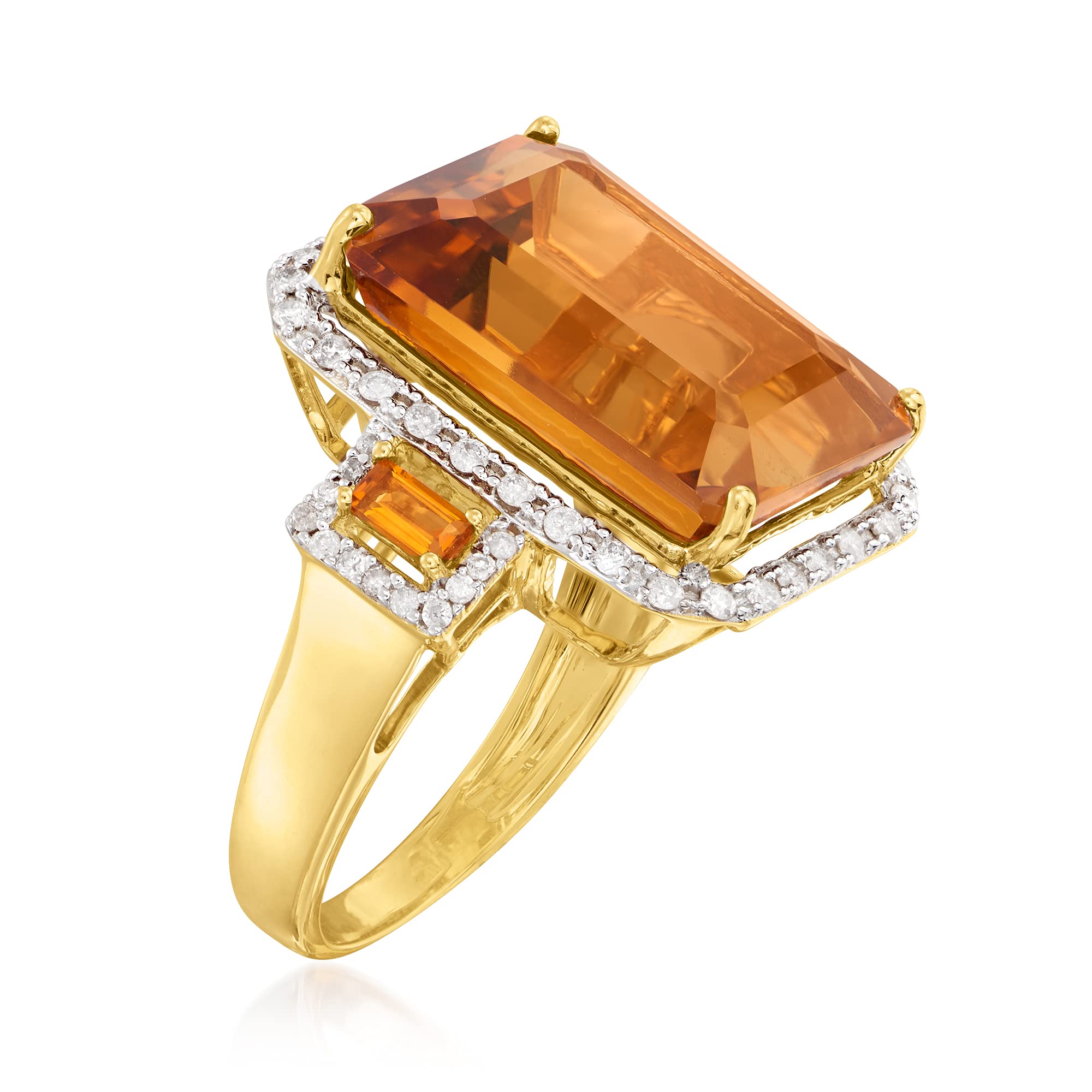 Ross-Simons 16.20 ct. t.w. Madeira Citrine and .44 ct. t.w. Diamond Ring in 14kt Yellow Gold. Size 6