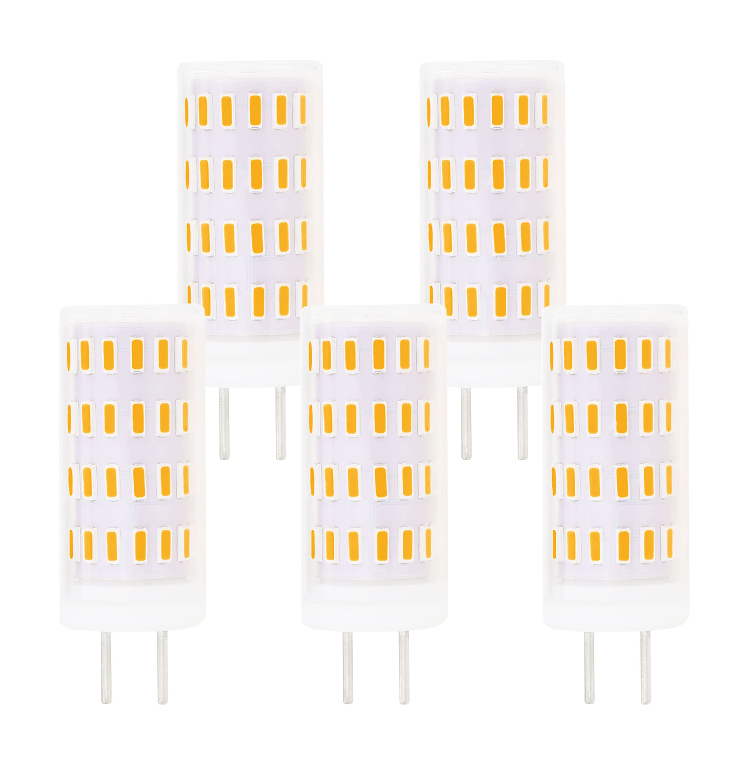 Lamsky GY6.35 LED Light Bulb Dimmable,G6.35/GY6.35 Bi-pin Base 5W,AC/DC 12V 24V Warm White 3000K,GY6.35 Base T4 JC Type 50W Halogen Replacement(5-Pack)