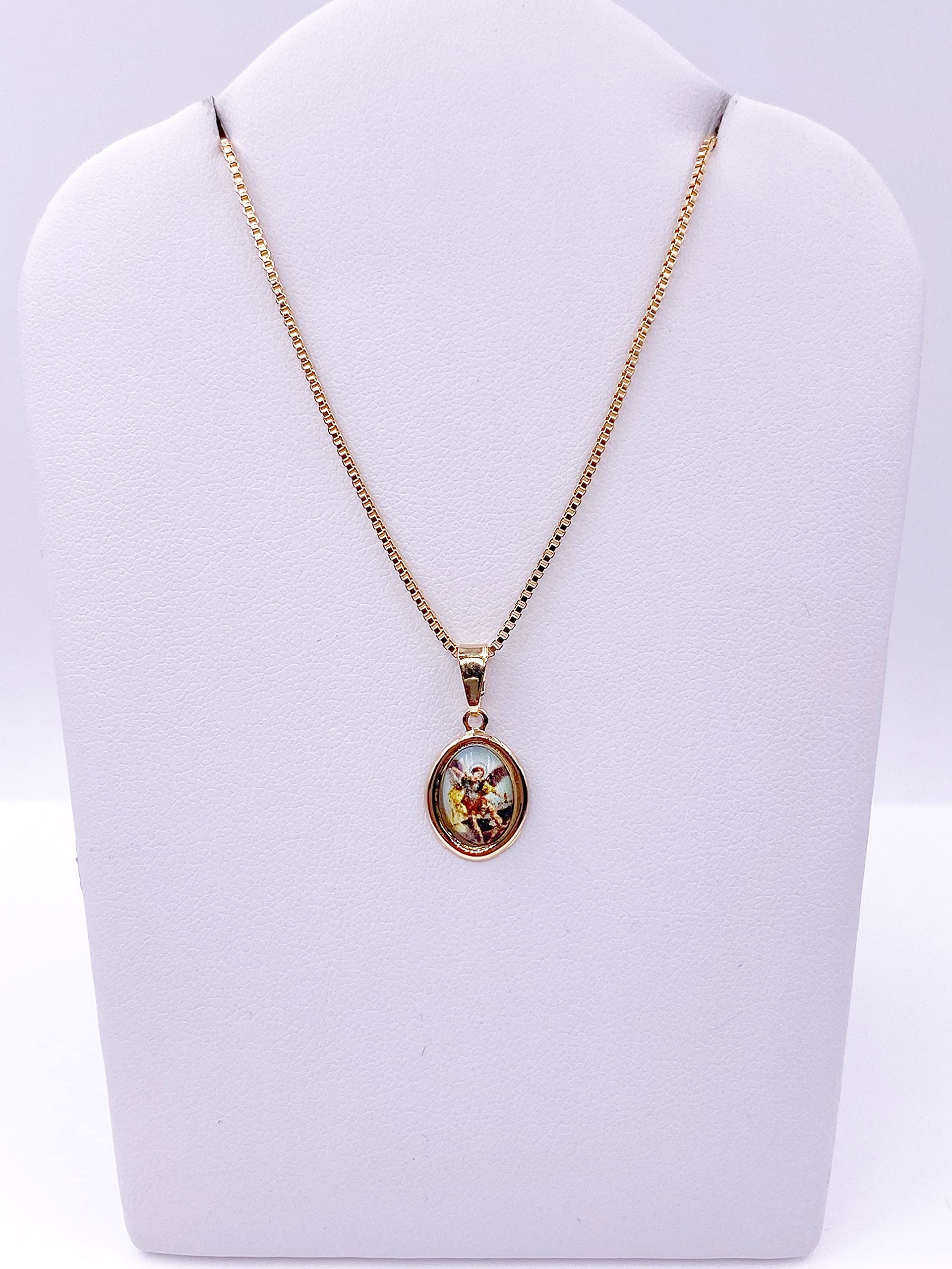 Beautiful Religious Necklace for Women Colored Saint Michael Archangel Pendant 18K Gold Plated Chain